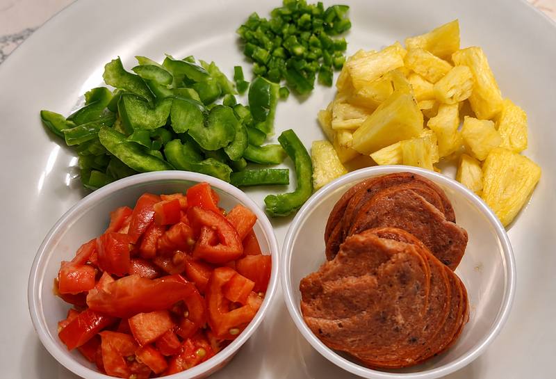 Pizza — toppings prepped